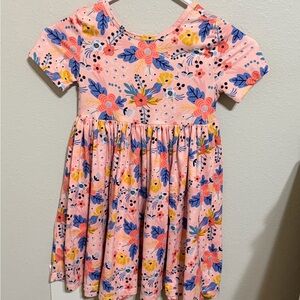 Girls' Pink Floral Short-Sleeve Twirl Dress